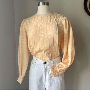 VINTAGE 1980s Gold Jacquard Blouse